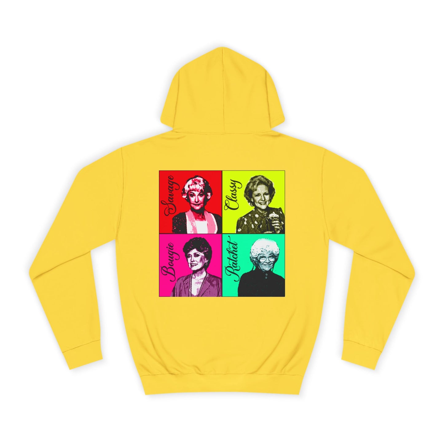 Bold & Fun Golden Girls-Inspired Pop Art "Get Golden" Unisex College Hoodie, Retro Design, Cozy Everyday Wear