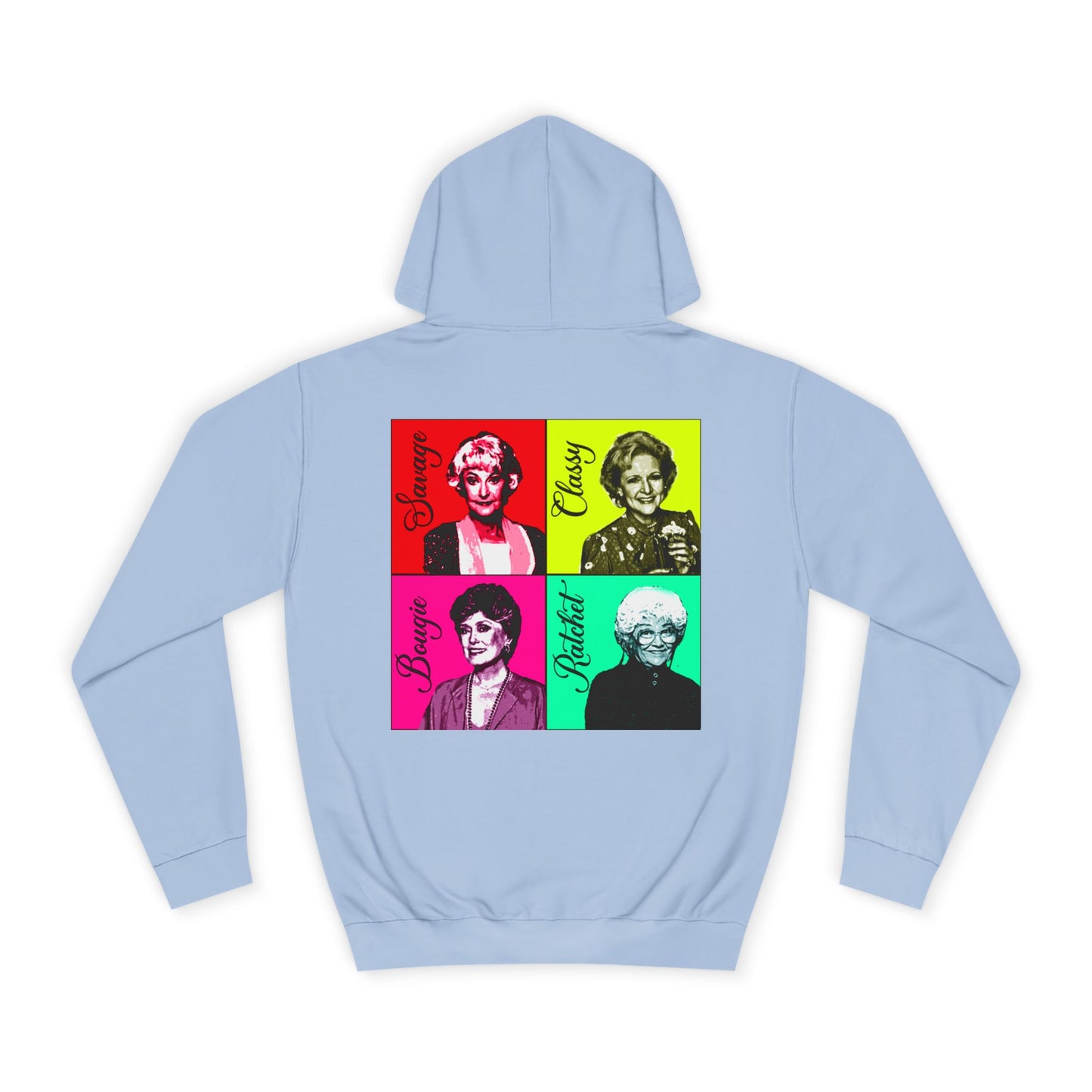 Bold & Fun Golden Girls-Inspired Pop Art "Get Golden" Unisex College Hoodie, Retro Design, Cozy Everyday Wear