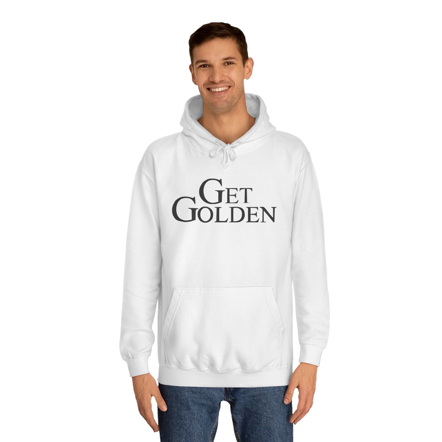 Bold & Fun Golden Girls-Inspired Pop Art "Get Golden" Unisex College Hoodie, Retro Design, Cozy Everyday Wear