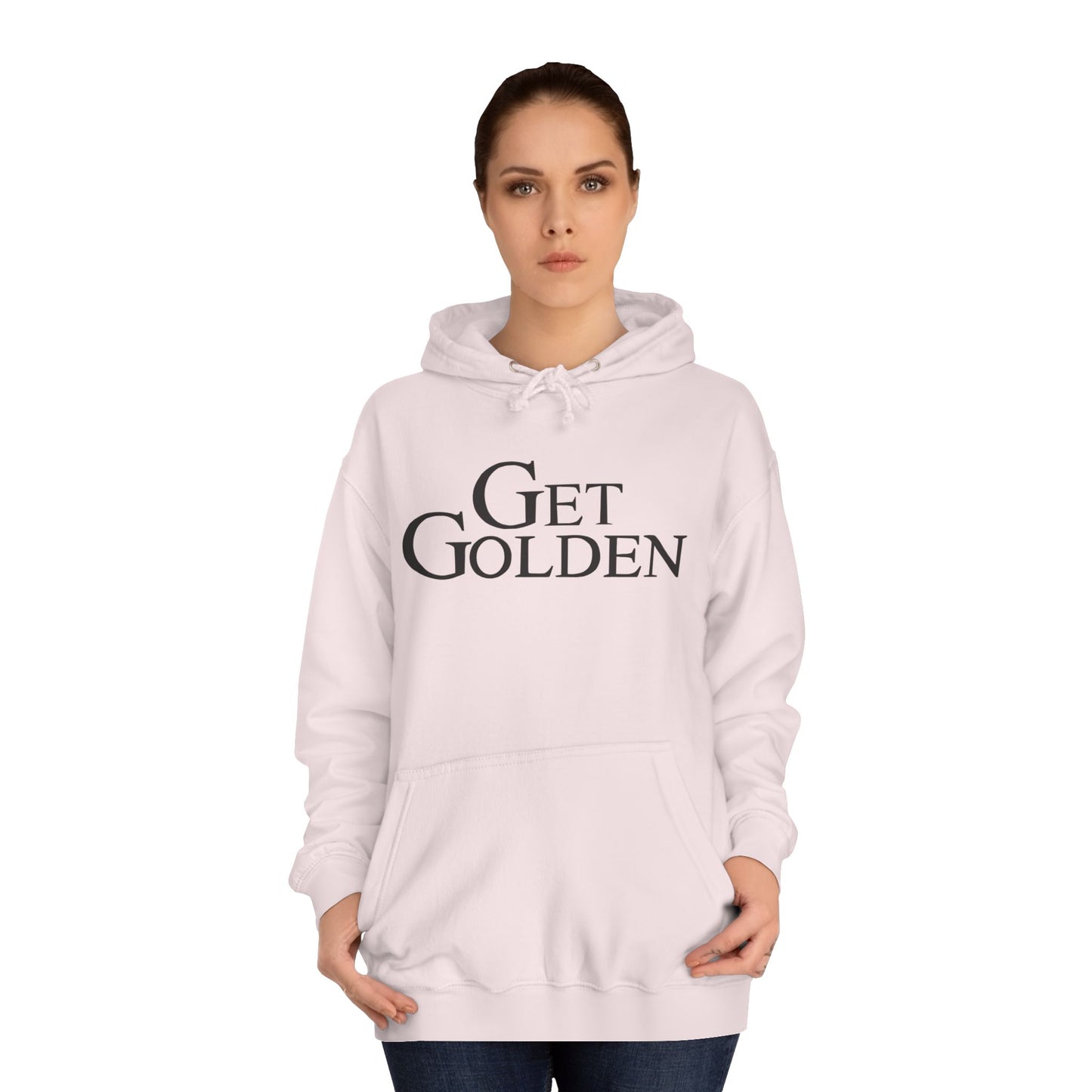 Bold & Fun Golden Girls-Inspired Pop Art "Get Golden" Unisex College Hoodie, Retro Design, Cozy Everyday Wear