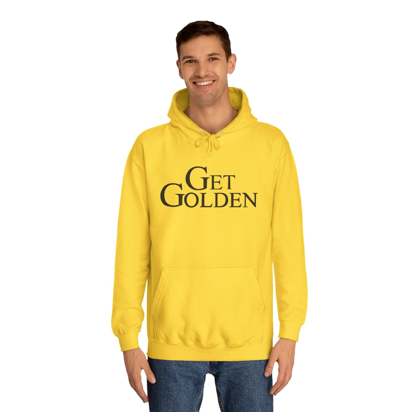 Bold & Fun Golden Girls-Inspired Pop Art "Get Golden" Unisex College Hoodie, Retro Design, Cozy Everyday Wear