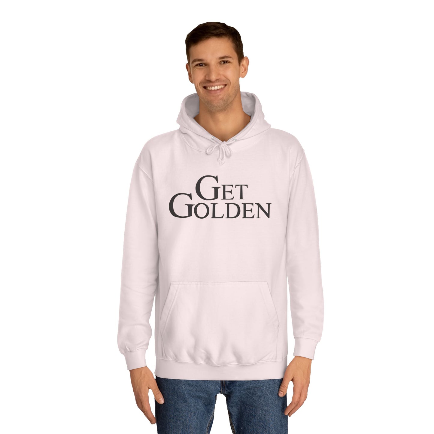 Bold & Fun Golden Girls-Inspired Pop Art "Get Golden" Unisex College Hoodie, Retro Design, Cozy Everyday Wear