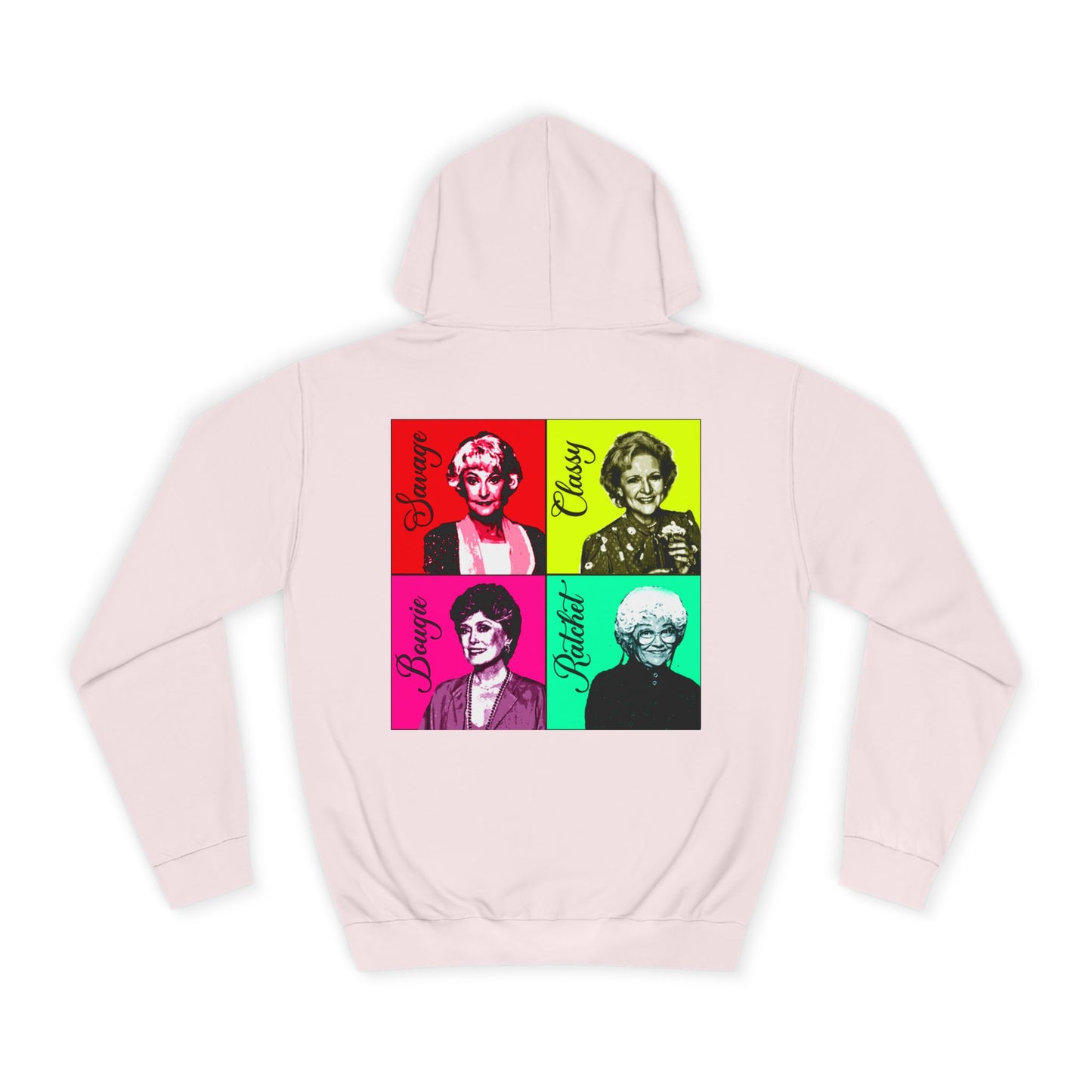 Bold & Fun Golden Girls-Inspired Pop Art "Get Golden" Unisex College Hoodie, Retro Design, Cozy Everyday Wear