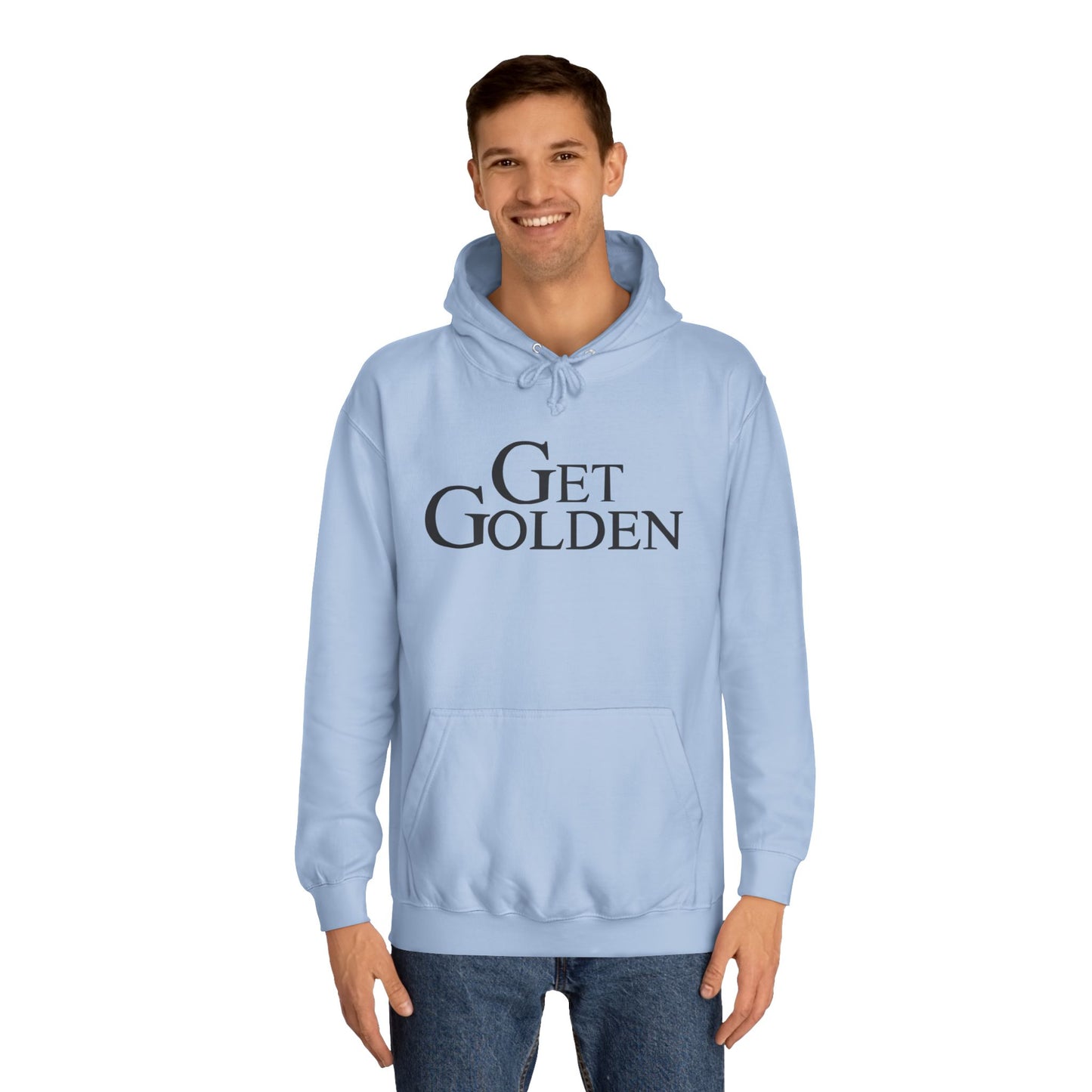 Bold & Fun Golden Girls-Inspired Pop Art "Get Golden" Unisex College Hoodie, Retro Design, Cozy Everyday Wear
