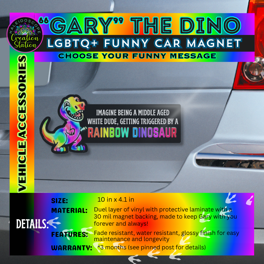 Gary the Dino "Petty and Prideful" LGBTQ Bumper Sticker -or-magnet