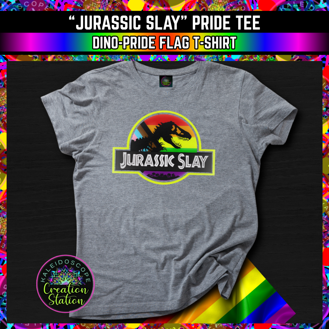 "Jurassic Slay" Youth Pride Flag Dino T-shirt