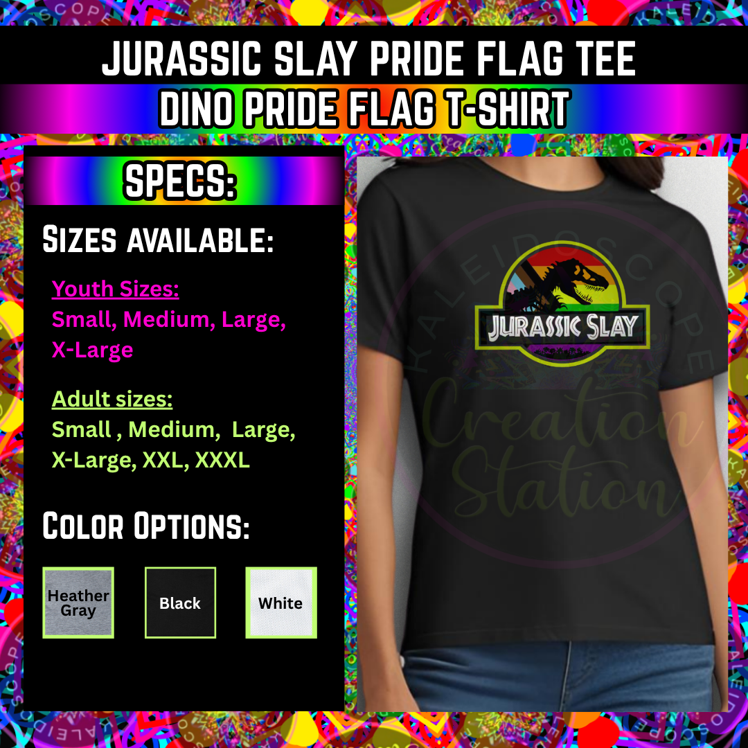 "Jurassic Slay" Youth Pride Flag Dino T-shirt