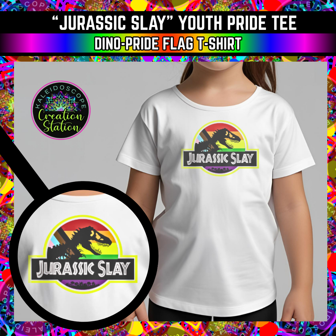 "Jurassic Slay" Youth Pride Flag Dino T-shirt